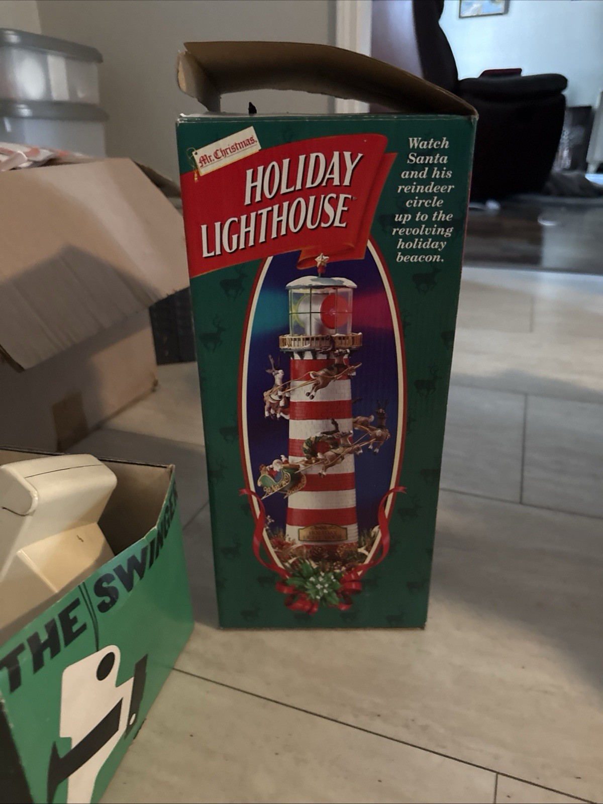 VTG 1996 Mr. Christmas Animated, Lights Holiday Lighthouse Santa & Reindeer NIB 