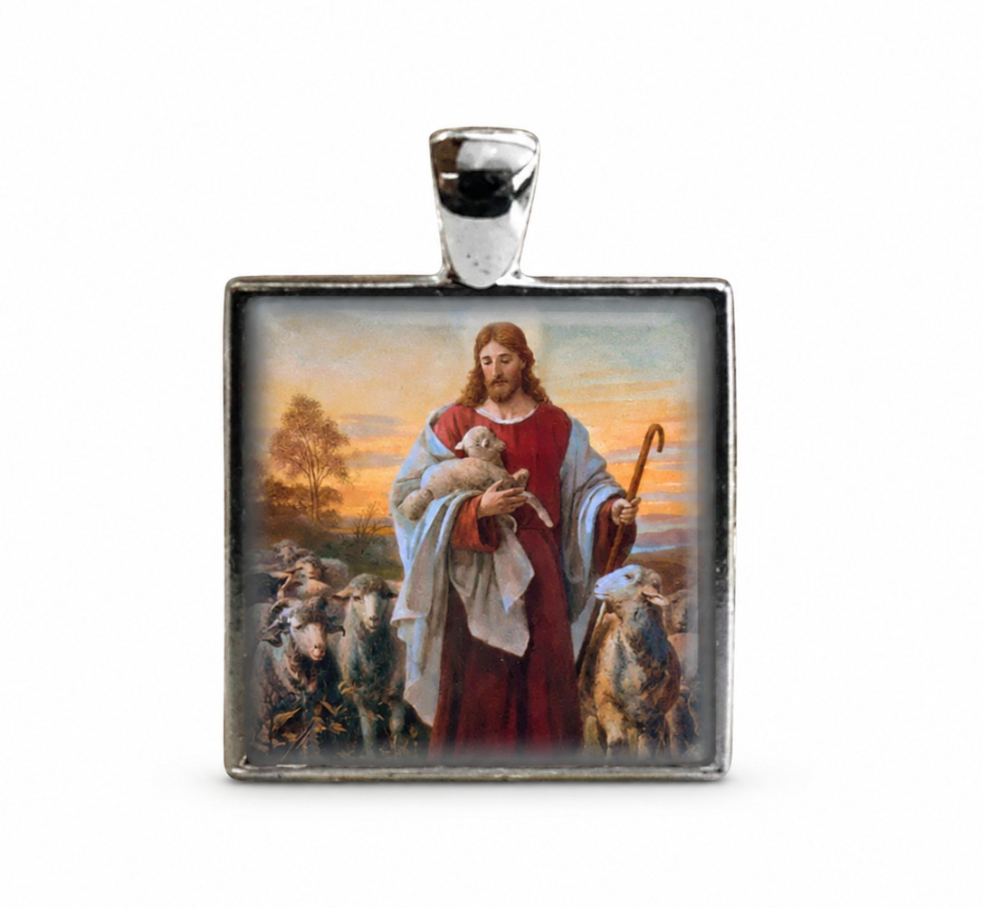 The Good Shepherd and His Sheep Handmade Catholic Medal, Jesus Christ Pendant