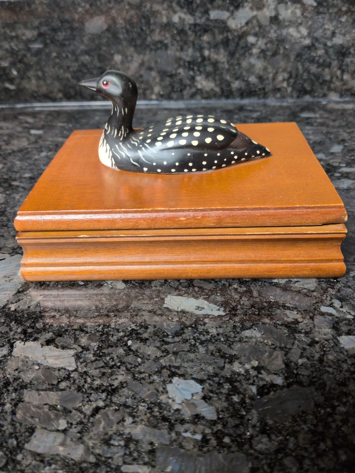 Vtg. 1982 Albert E Price Wooden Playing Card Box G&G Loon Waterfowl 2 Decks