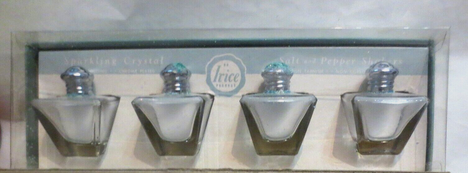 Vintage Irice Swirl Sparkling Crystal Chrome Salt & Pepper Shakers 1950s 2 Sets