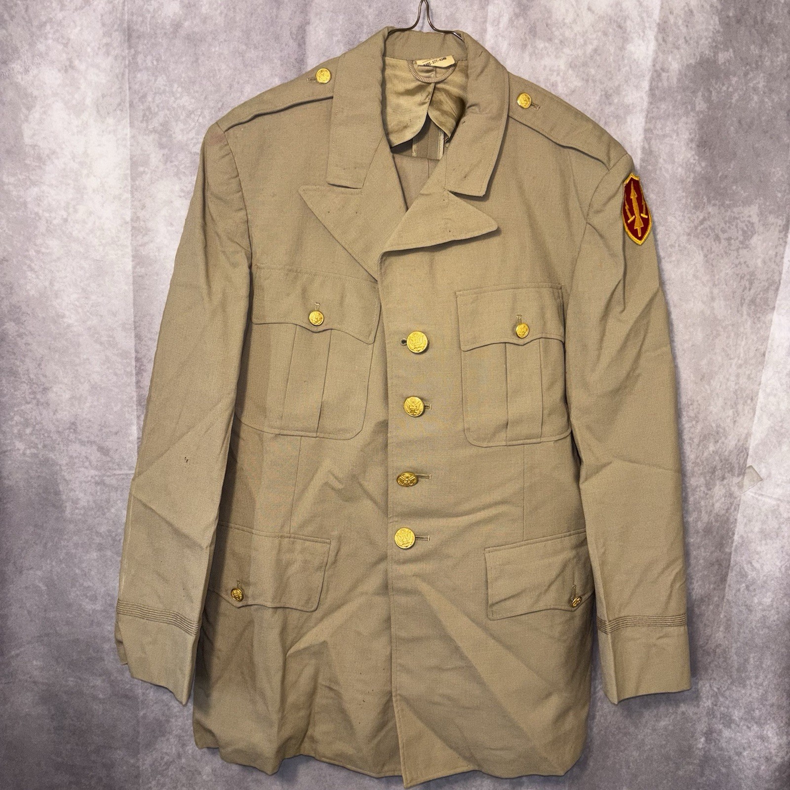 WWII 9th Army Air Corps of Engineers Officer Jacket Tropical Khaki Essayons 40S