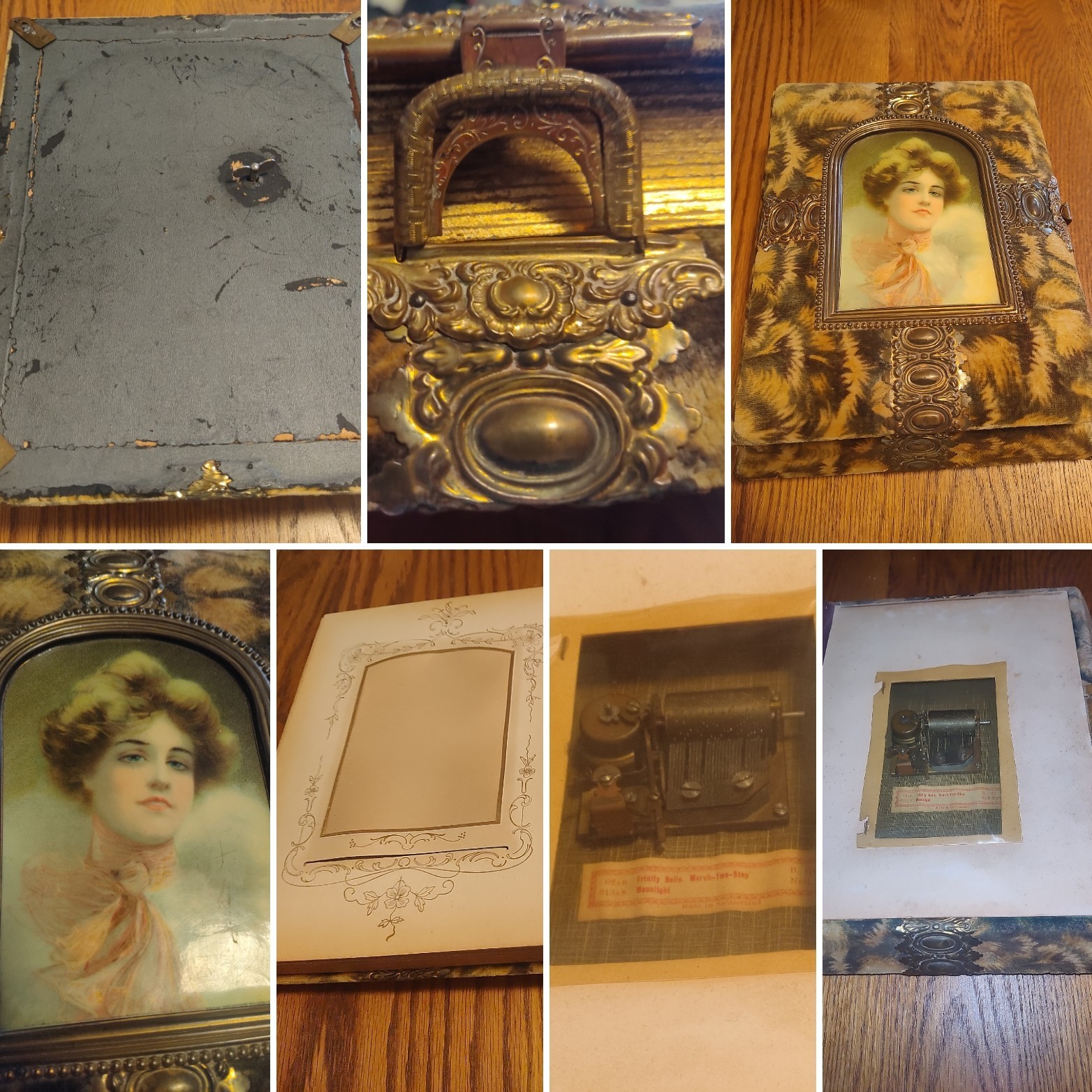 Antique Victorian Photo Album Swiss Music Box Art Nouveau *AS IS*