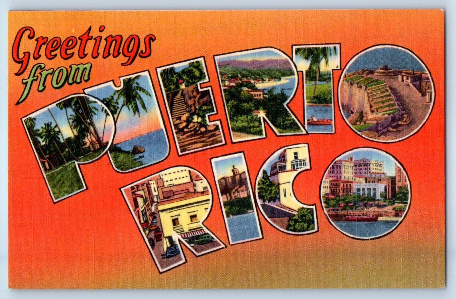 c1950\'s Greetings From Puerto Rico Large Letters Unposted Vintage Postcard c1950\'s Greetings From Puerto Rico Large Letters Unposted Vintage Postcard