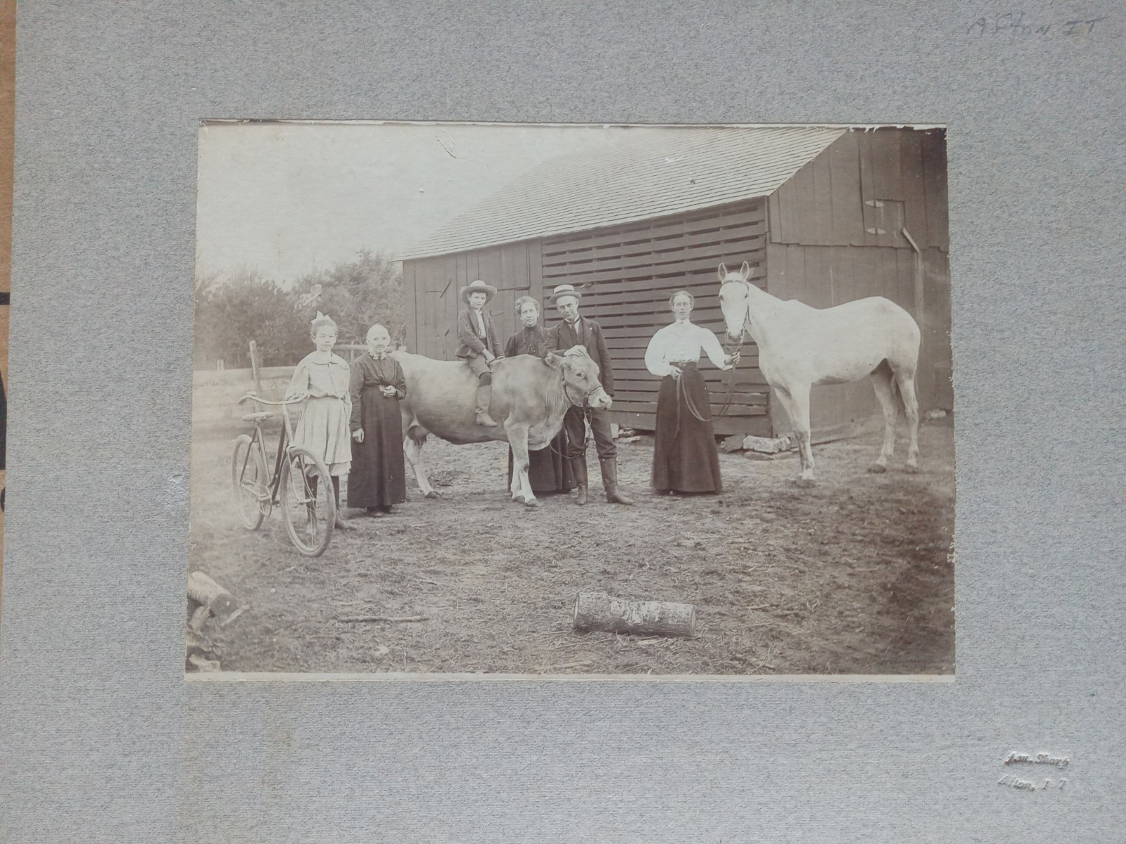 Afton Oklahoma Indian Territory Photo. pilgrims Horse Cow Bicycle 4 Generations