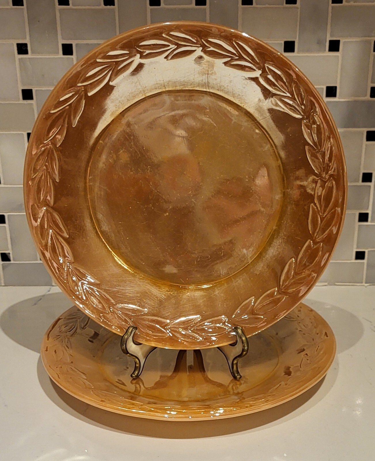 Set Of (2) Fire King Ware Peach Luster 9 Set Of (2) Fire King Ware Peach Luster 9