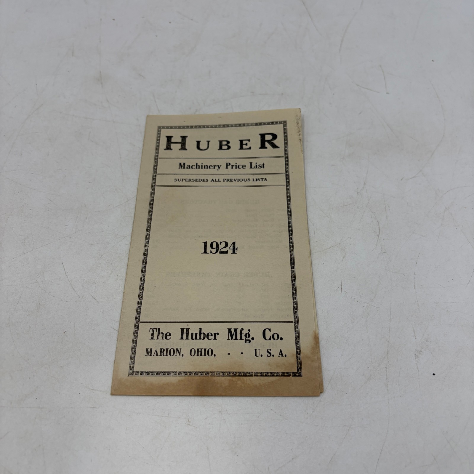 1924 Huber Machinery Price List Steam Tractor Engines & Threshers