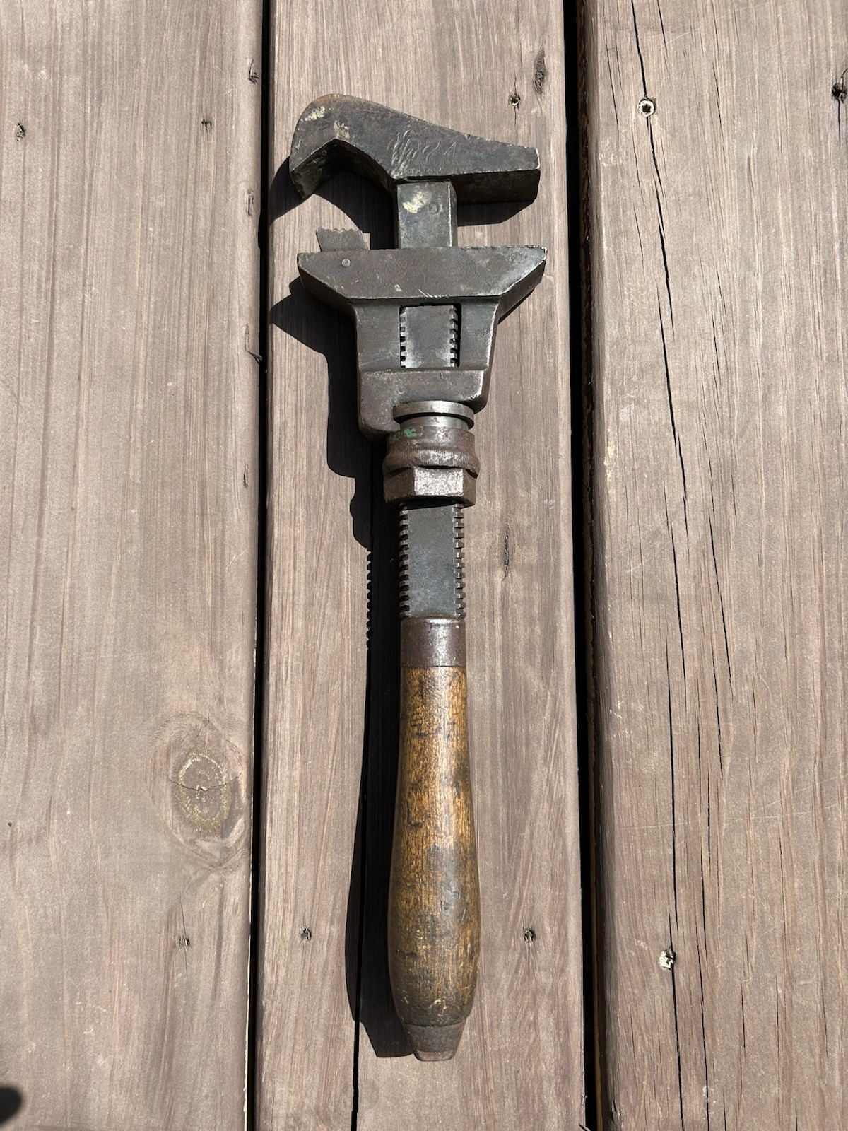 Antique Bemis & Call Pipe Wrench Pat July 7 1874 Springfield MA Wood Handle