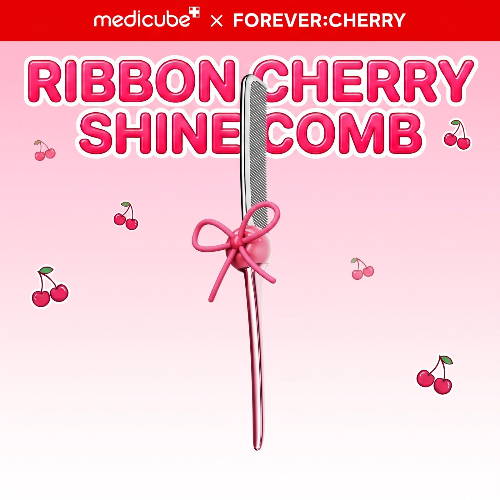 Medicube Cherry Glass Hair Comb Pink Ribbon Coquette Y2K K-Beauty