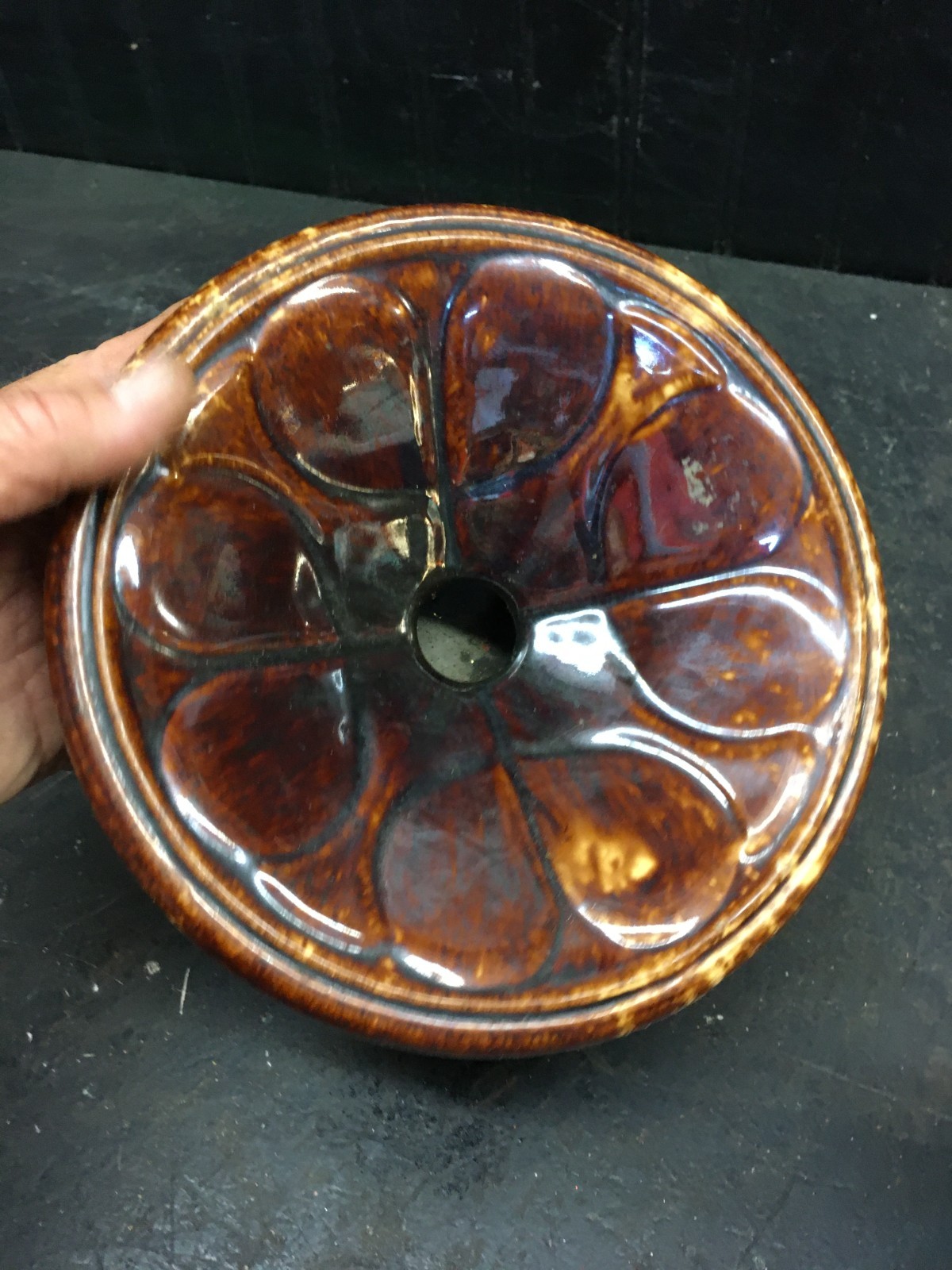 1800s Woman's Brown Glaze Pottery Cuspidor Spittoon