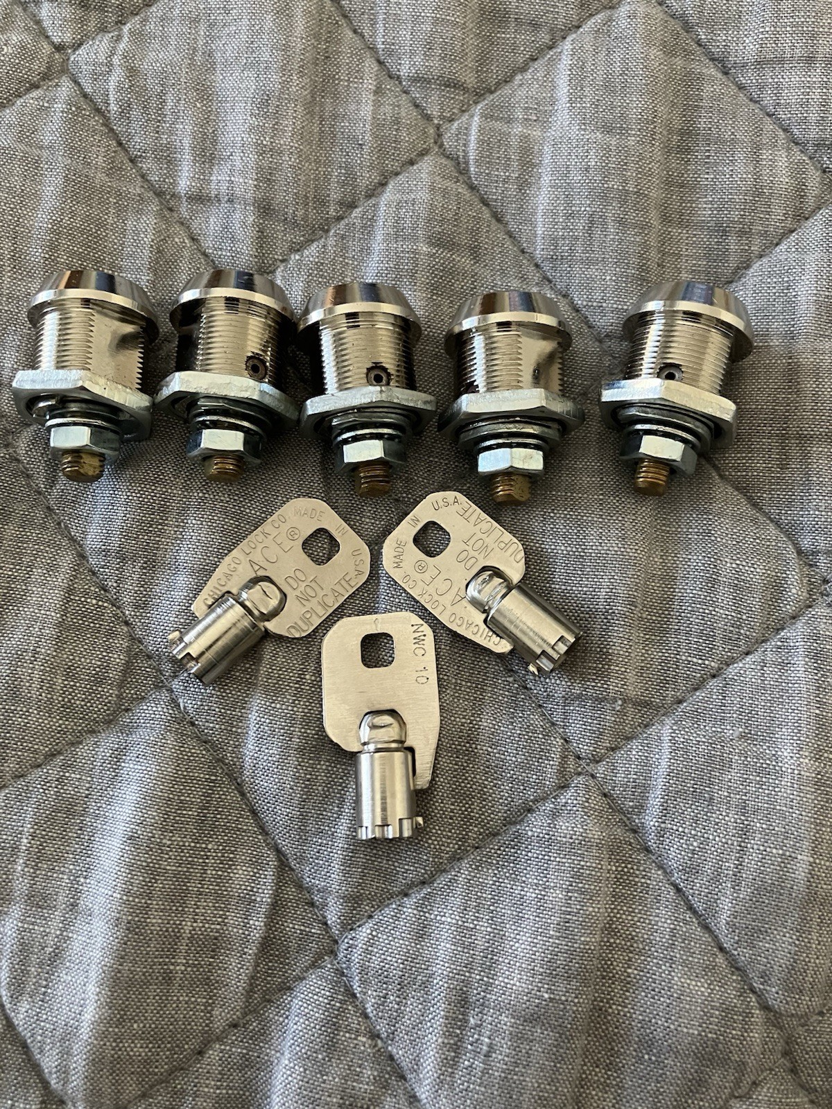 5 ACE Tubular Cam Locks Keyed Alike + 3 Matching Keys Vending Gumball Arcade