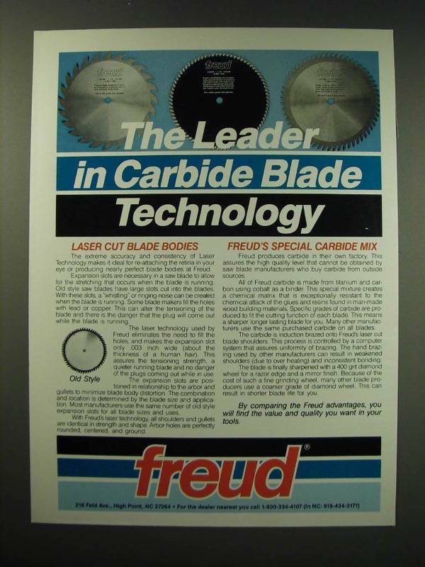 1987 Freud Carbide Sawblades Ad - The leader in carbide blade technology