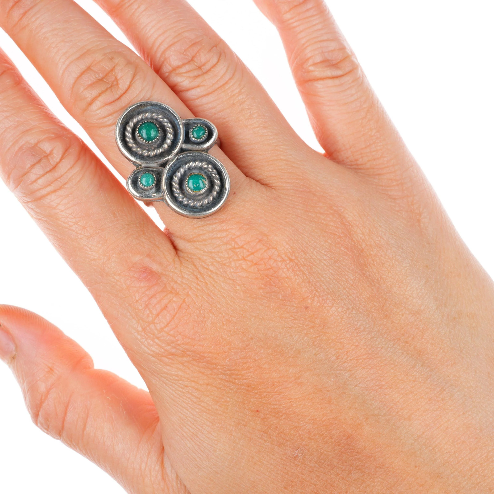 sz6.5 vintage Zuni sterling silver Cerrillos greasy green turquoise ring