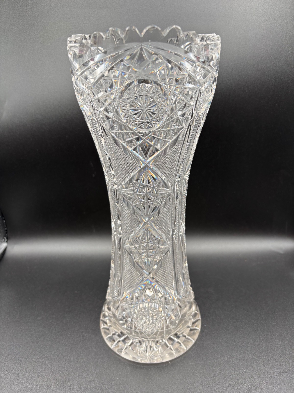 PITKIN & BROOKS ANTIQUE AMERICAN BRILLIANT CUT GLASS 12” Heavy