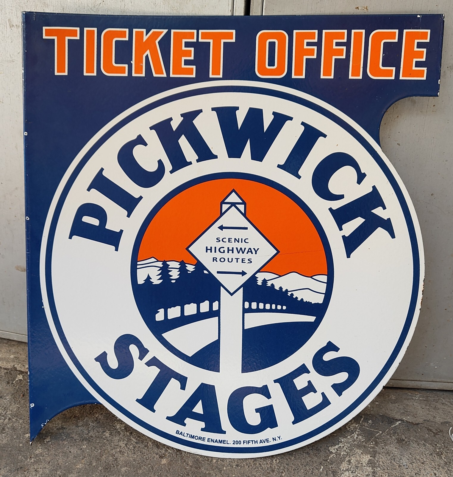 1940\'s Rare Vintage - PICK WICK STAGES Large Porcelain Enamel Dsp Flange Sign .