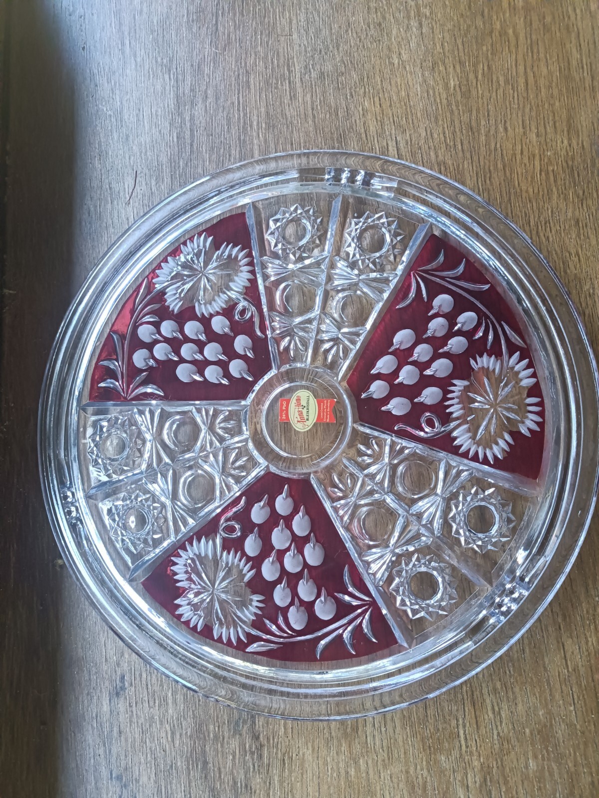 Vintage ANNA HUTTE lead crystal cake plate..1950's