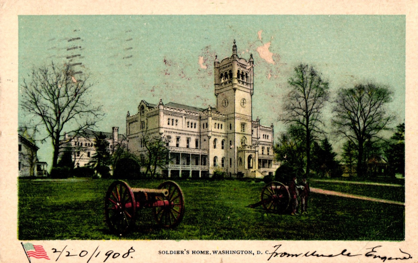 ANTIQUE UDB POSTCARD SOLDIERS\' HOME WASHINGTON, D. C. POSTED 1908 M1