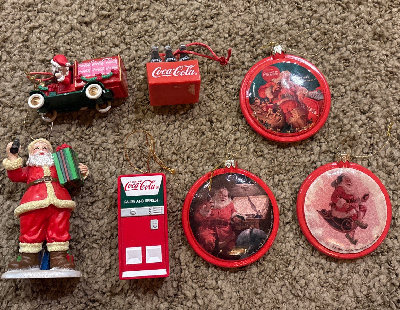 Lot of 7 Vintage Coca-Cola Christmas Ornaments Collectibles
