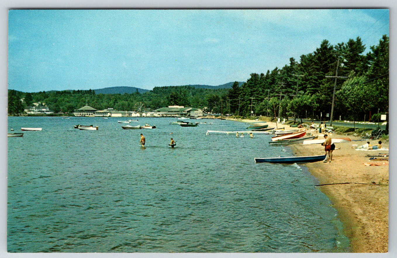 c1960s West Caroga Lake New York Amusement Park Beach Shore Postcard c1960s West Caroga Lake New York Amusement Park Beach Shore Postcard