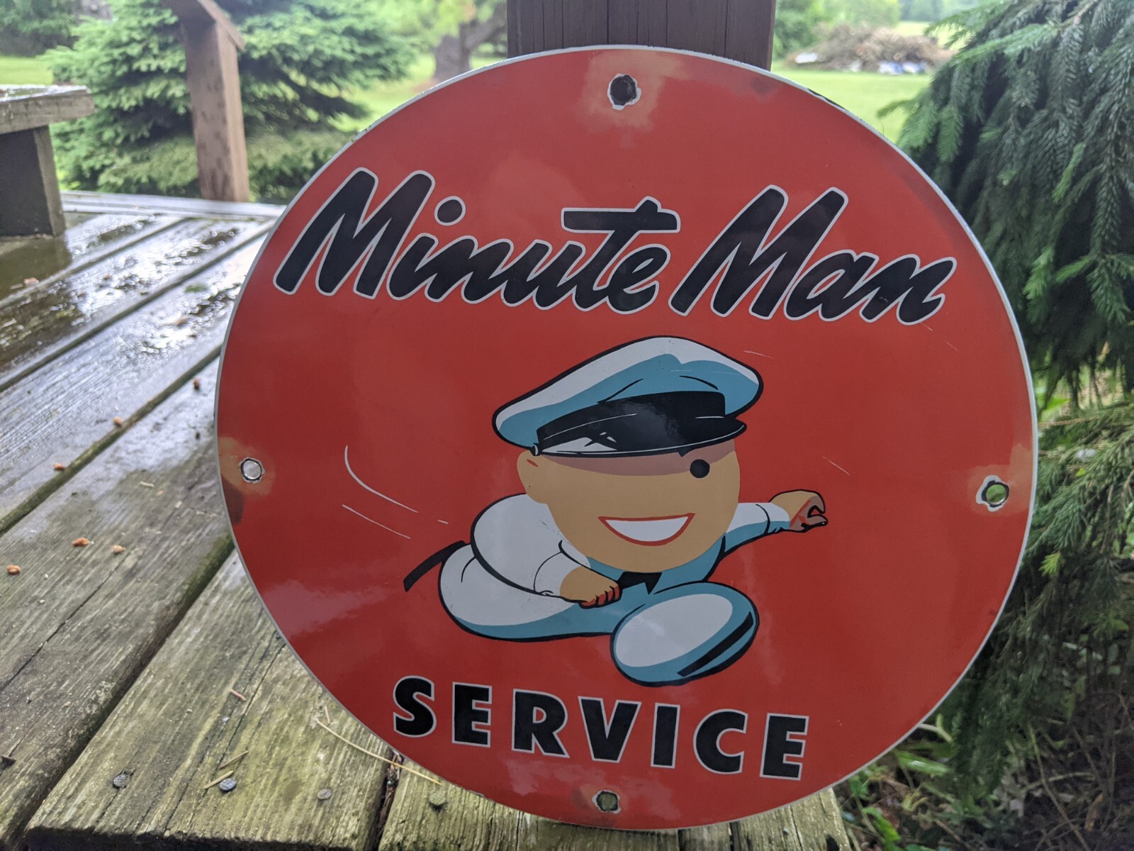 VINTAGE MINUTE MAN SERVICE PORCELAIN GAS STATION SIGN 12 VINTAGE MINUTE MAN SERVICE PORCELAIN GAS STATION SIGN 12