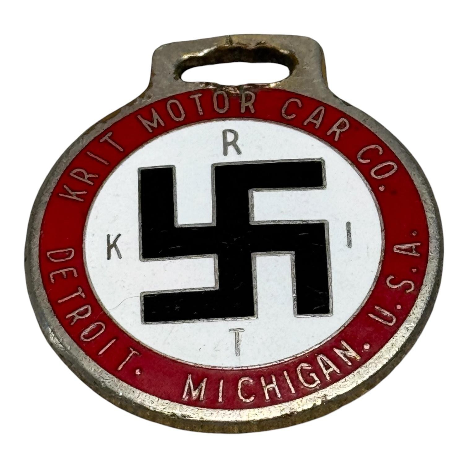 Vintage Krit Motor Car Co Swastika Emblem Badge Detroit Michigan USA Auto Logo
