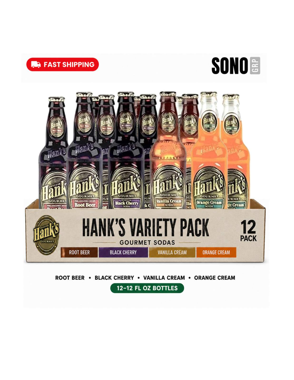 Hank's Gourmet Sodas Variety, 12 Pack 4 Flavors