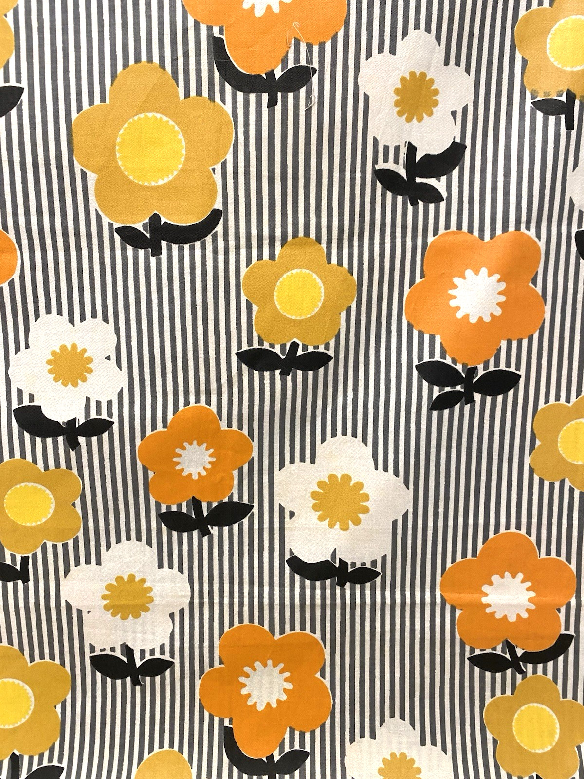 Vintage IMPERIAL DOLLY Flowers Orange Gold White Black Striped 36”W X 1 Yard