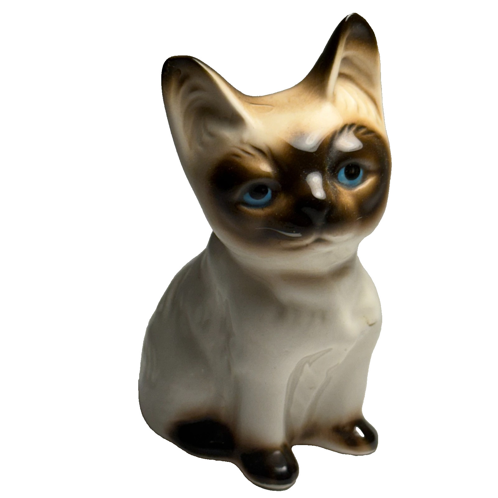 Vintage Enesco Siamese Cat Figurine Ceramic With Beautiful Blue Eyes 4\