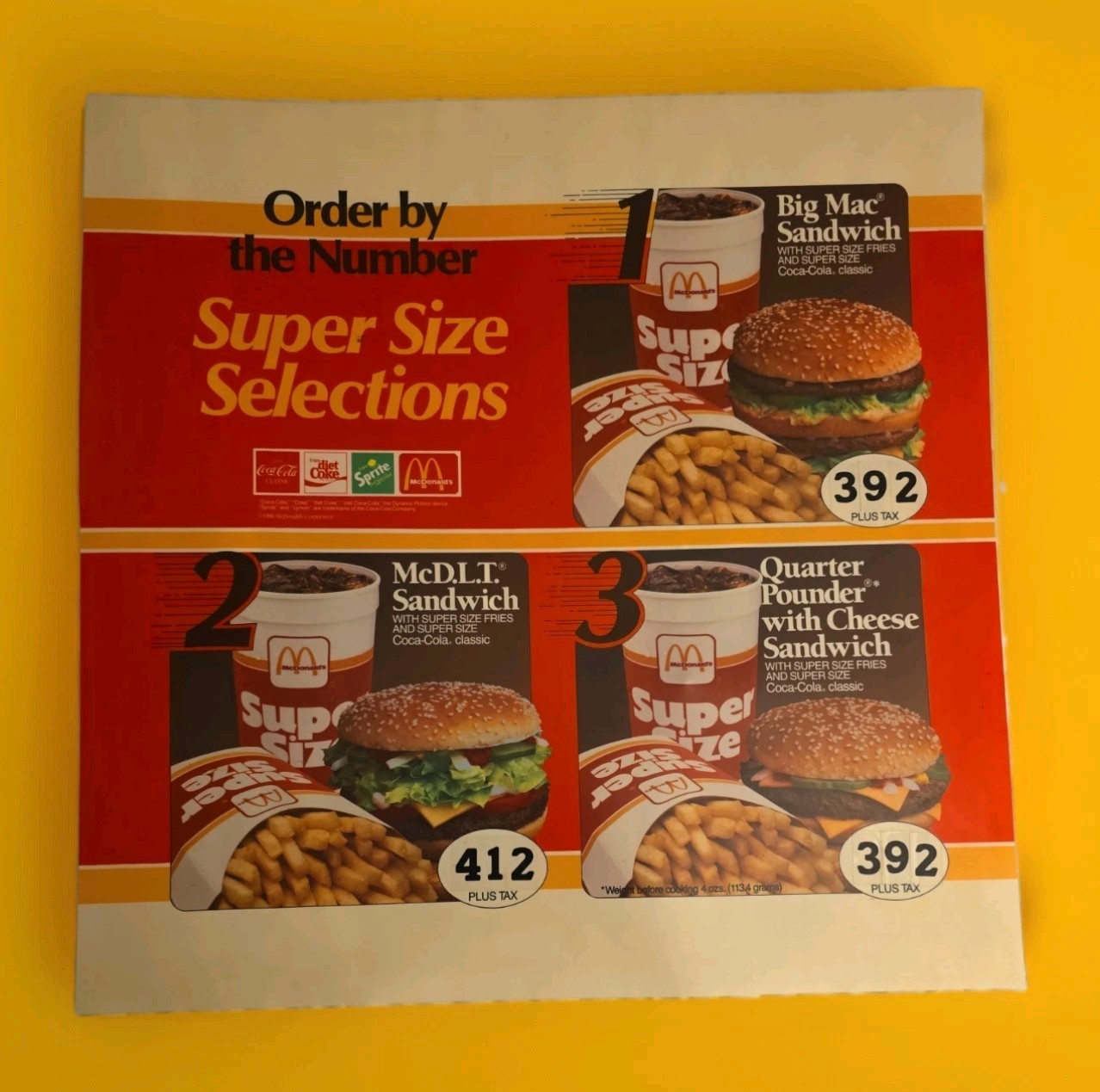 1988 McDonald\'s Translite Sign ORDER BY NUMBER SUPER SIZE SELECTIONS 21.75\ 1988 McDonald\'s Translite Sign ORDER BY NUMBER SUPER SIZE SELECTIONS 21.75\