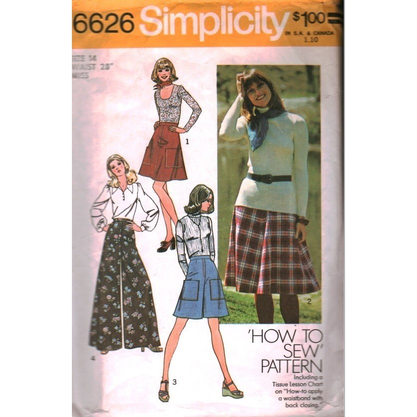 Vintage Simplicity 6626 Misses Skirt and Pantskirt Sewing Pattern Sz 14 Waist 28
