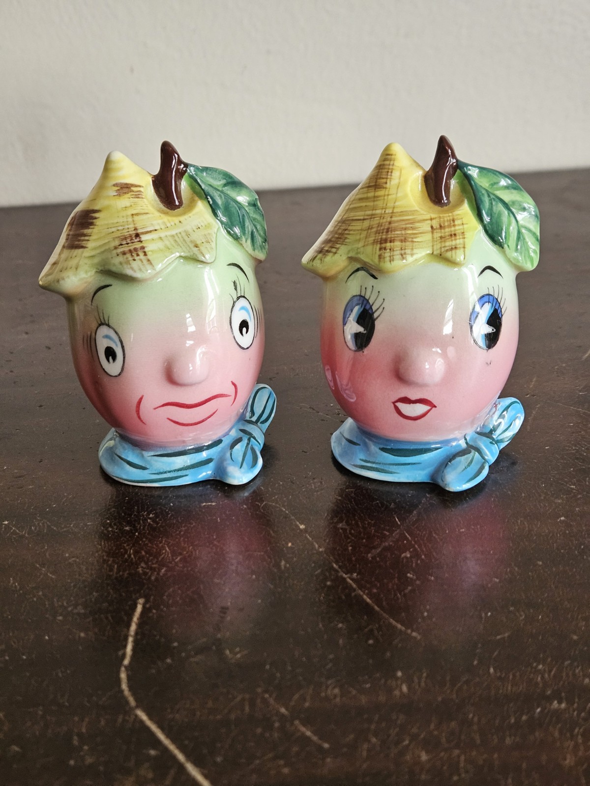 Vtg 1950s PY Miyao Japan Anthropomorphic Apple Salt & Pepper Shakers Coronet MCM
