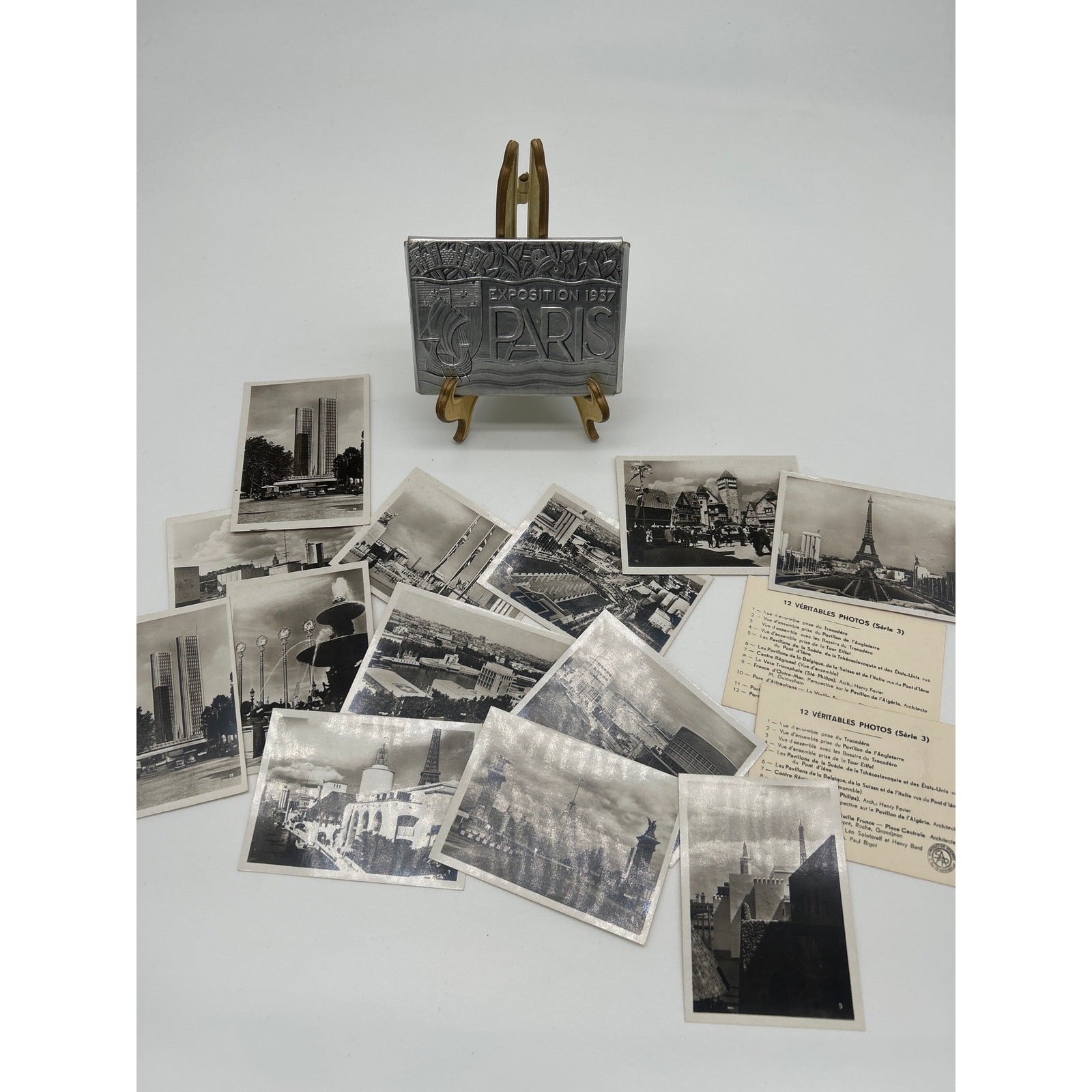 Vintage 1937 Paris Exposition Photo Set Embossed Paper Case Eiffel Tower France