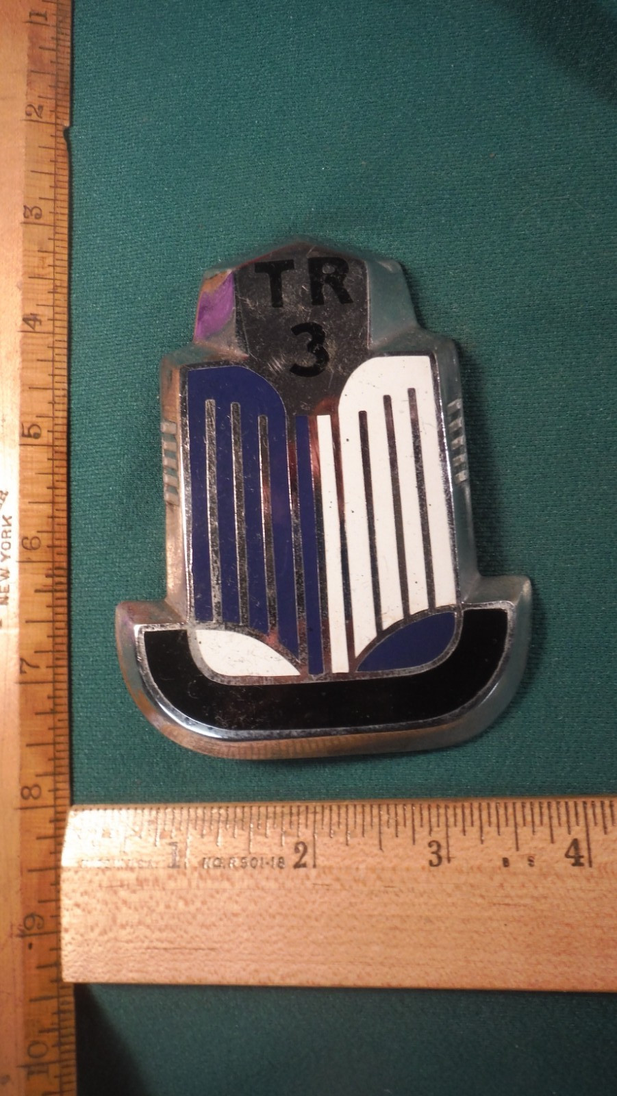 CJ93 Triumph TR3 Blue/White/Black Bonnet Badge Vntage Enamel 1955-62 TRIUMPH TR3