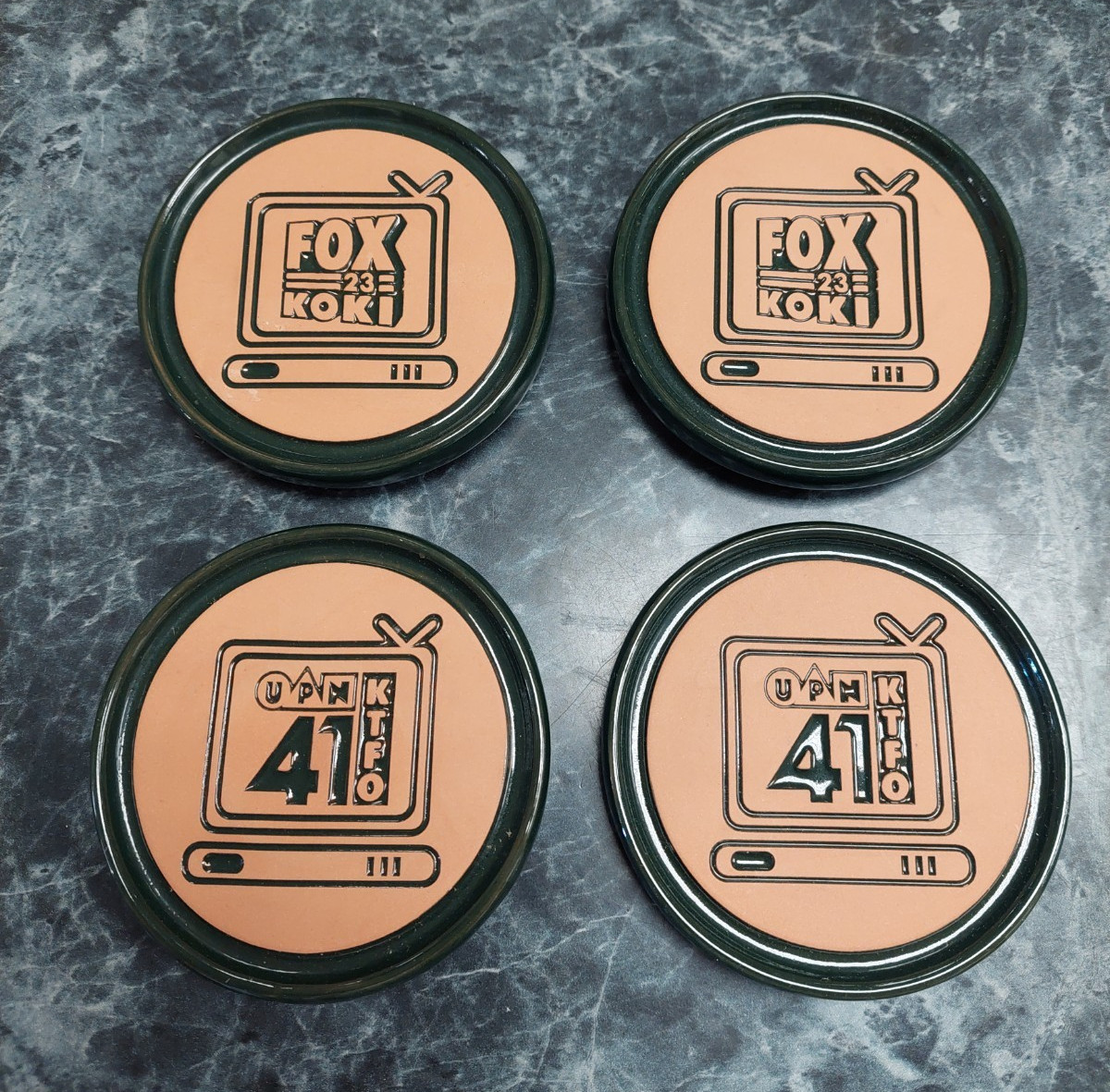Vintage Frankoma Terra Cotta Coaster Set Tulsa TV Stations 23 KOKI & 41 KTFO NIB