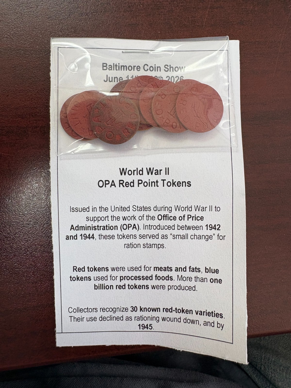 World War II OPA Red Point Tokens - Item #264
