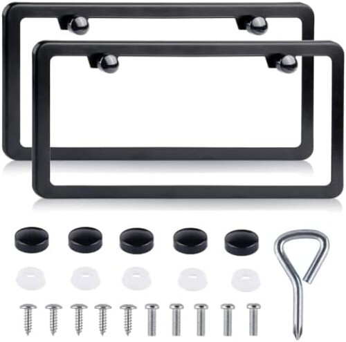 2 Pack License Plate Frames Black Rustproof Stainless Steel License Plate Hold
