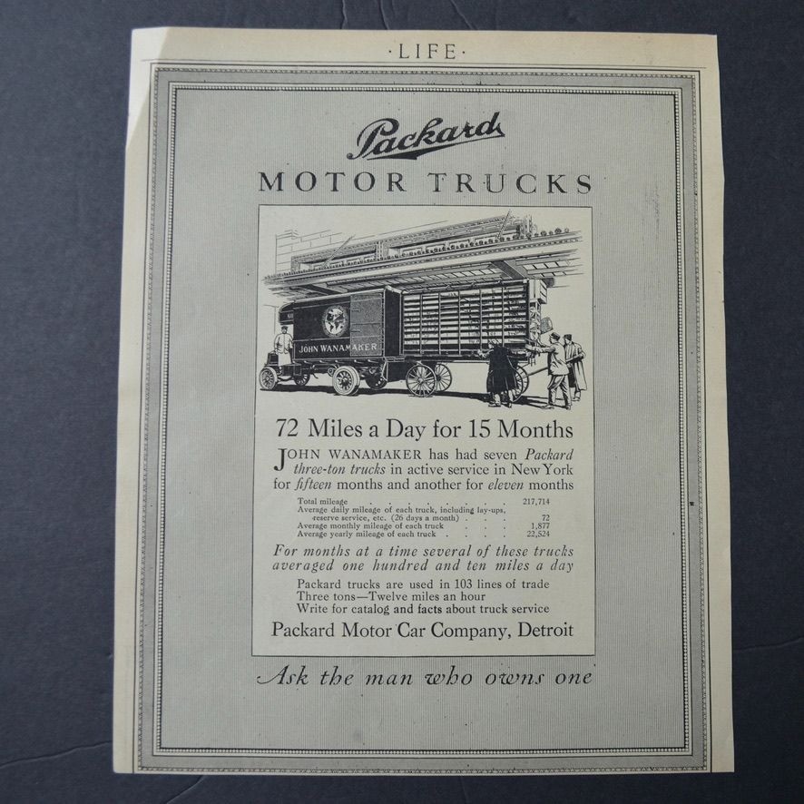 Antique 1911 Life Magazine Advertisement Packard Motor Trucks & Mallory Hats