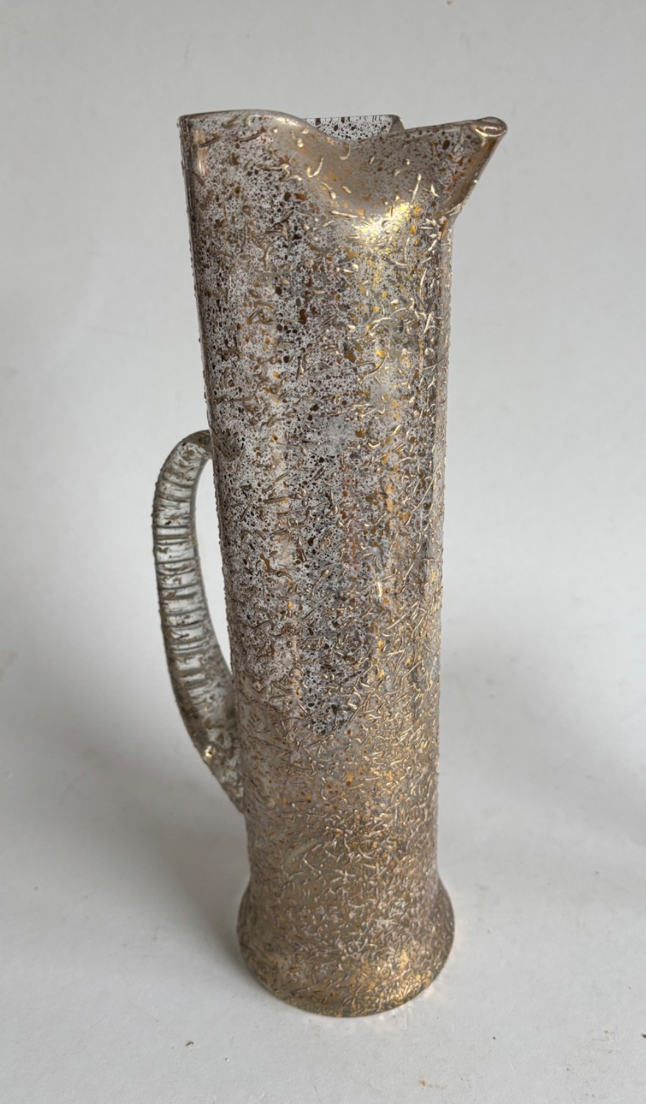 Virginia Glass Co MCM Gold Fleck Splatter Glass Tall Pitche EX