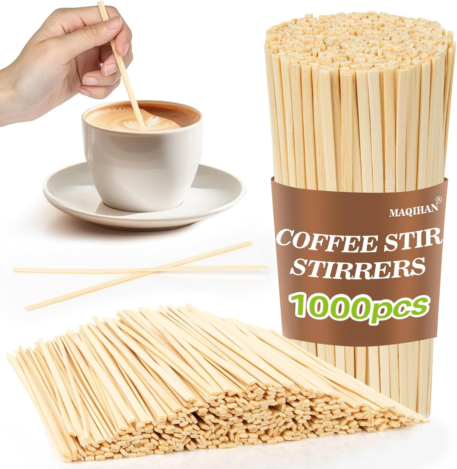 MAQIHAN 1000Pcs Sip Stirrers - Bamboo Coffee Stir Sticks Disposable Hot Drink Be MAQIHAN 1000Pcs Sip Stirrers - Bamboo Coffee Stir Sticks Disposable Hot Drink Be