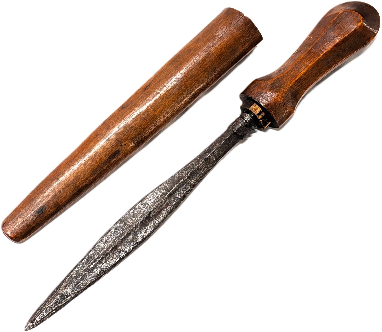 18th century era Siamese/Burmese ceremonial dagger knife with carved wooden grip