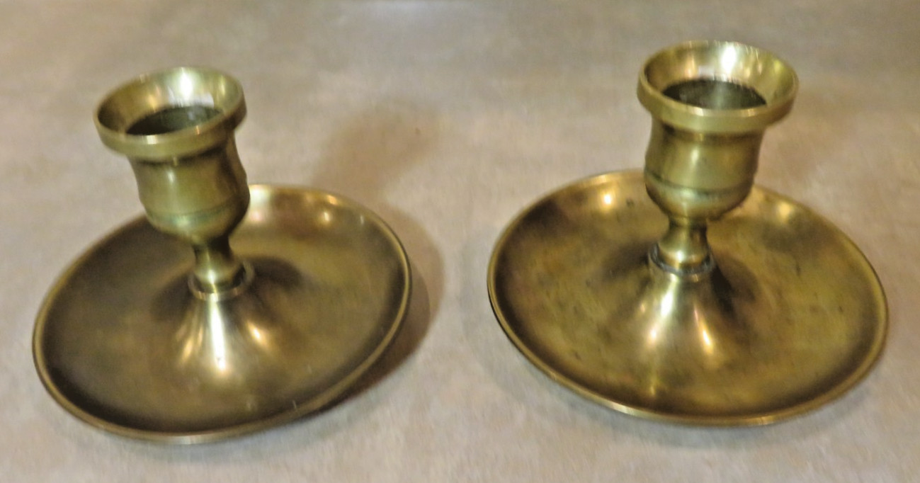 2  Small Vintage Solid Brass Candleholders Candlesticks