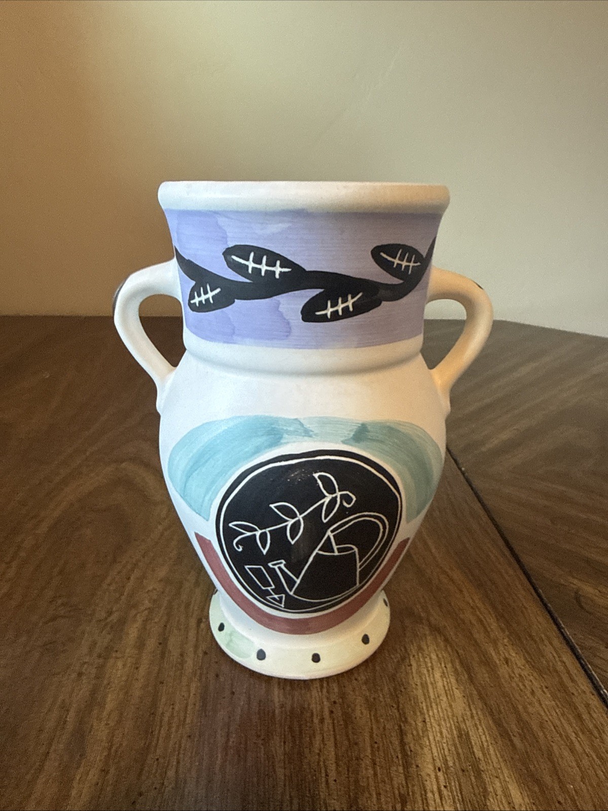 Southwest Style Ceramic Hand Painted Handled Vase 8.5\