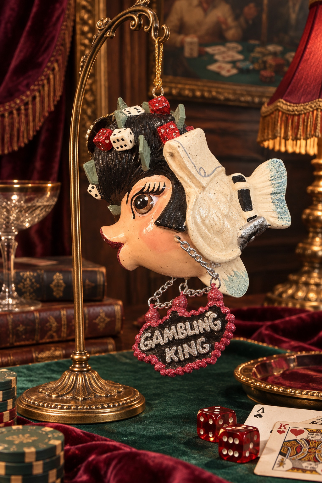 Katherine\'s Collection Gambling King Elvis Kissing Fish Ornament Vintage 1990s