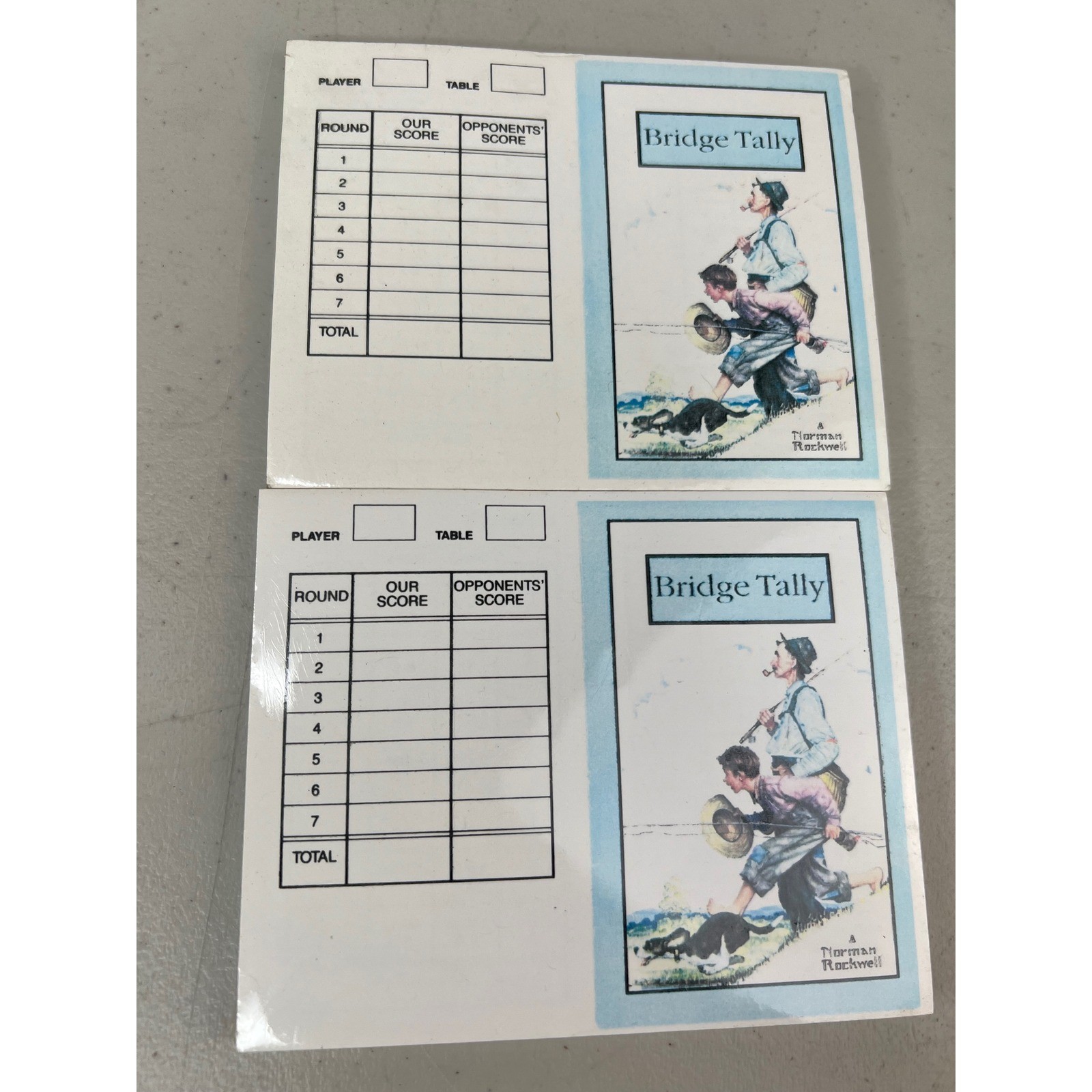 NEW Set of 2 Vintage Norman Rockwell Bridge Tally Cards Fishing Illustration