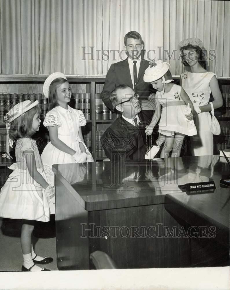 1962 Press Photo Judge Otis Farrington entertains family in his office
