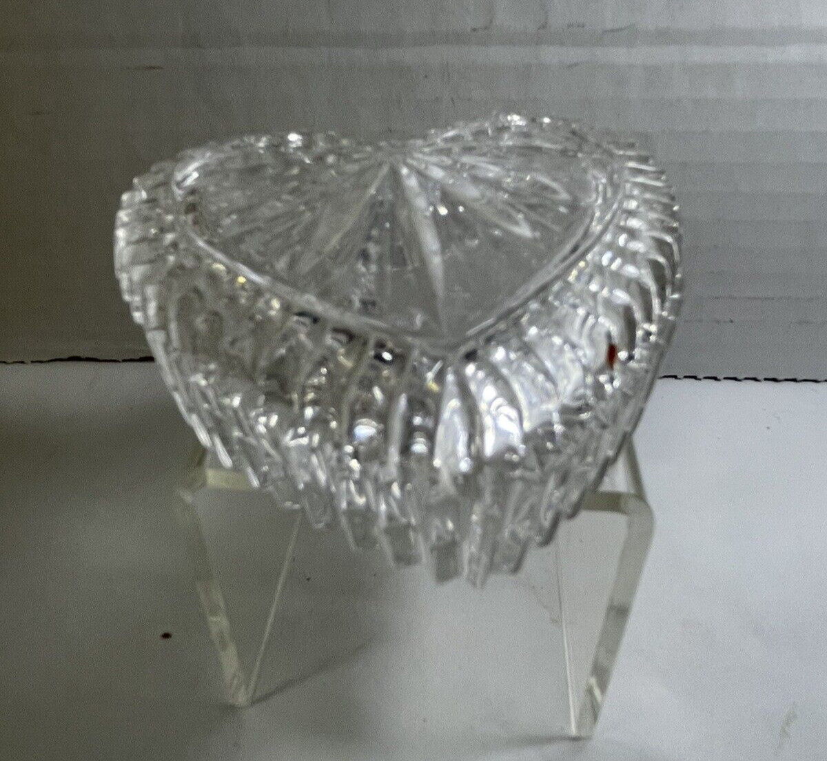 Heart Shaped Cut Glass Trinket Dish Lid Starburst Ribbed Vintage