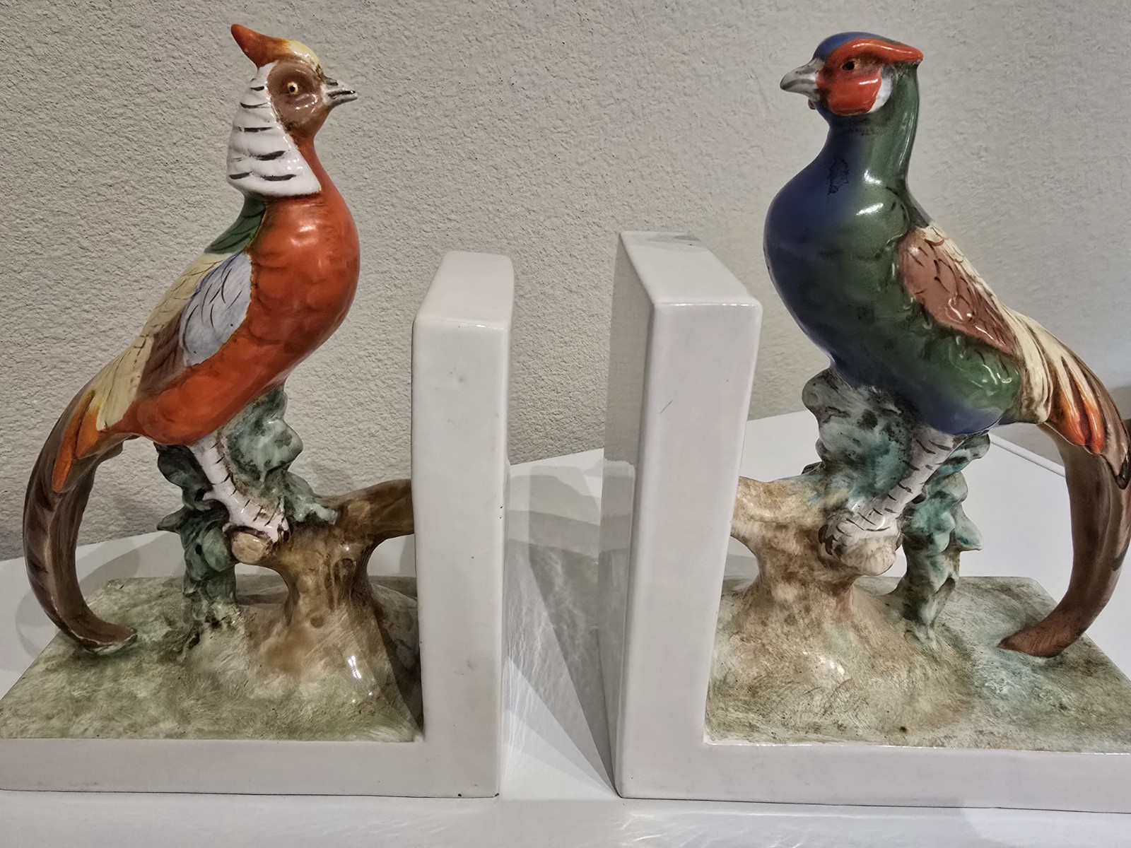 Vintage Ugo Zaccagnini Hand Painted Ceramic Pheasant Bookends