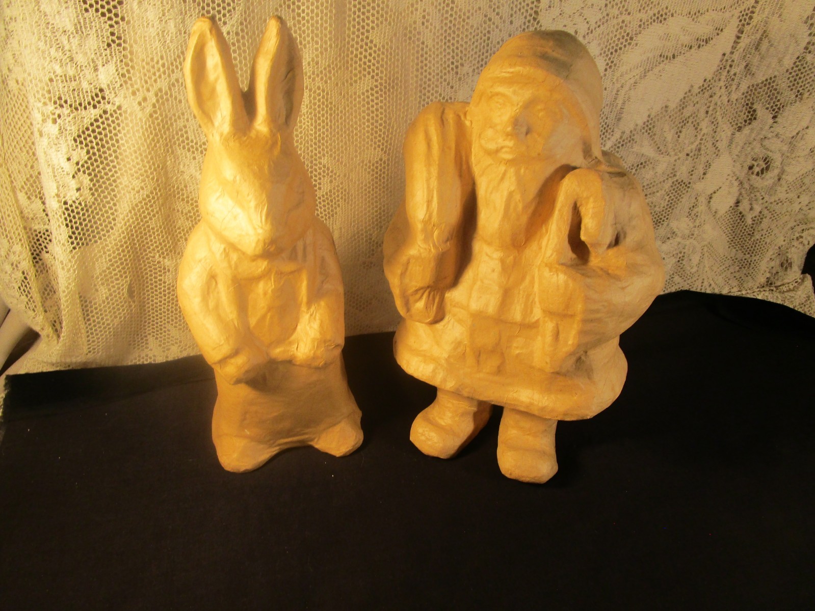 VTG. 2 PAPER MACHE\' FIGURES RABBIT & SANTA 12\ VTG. 2 PAPER MACHE\' FIGURES RABBIT & SANTA 12\