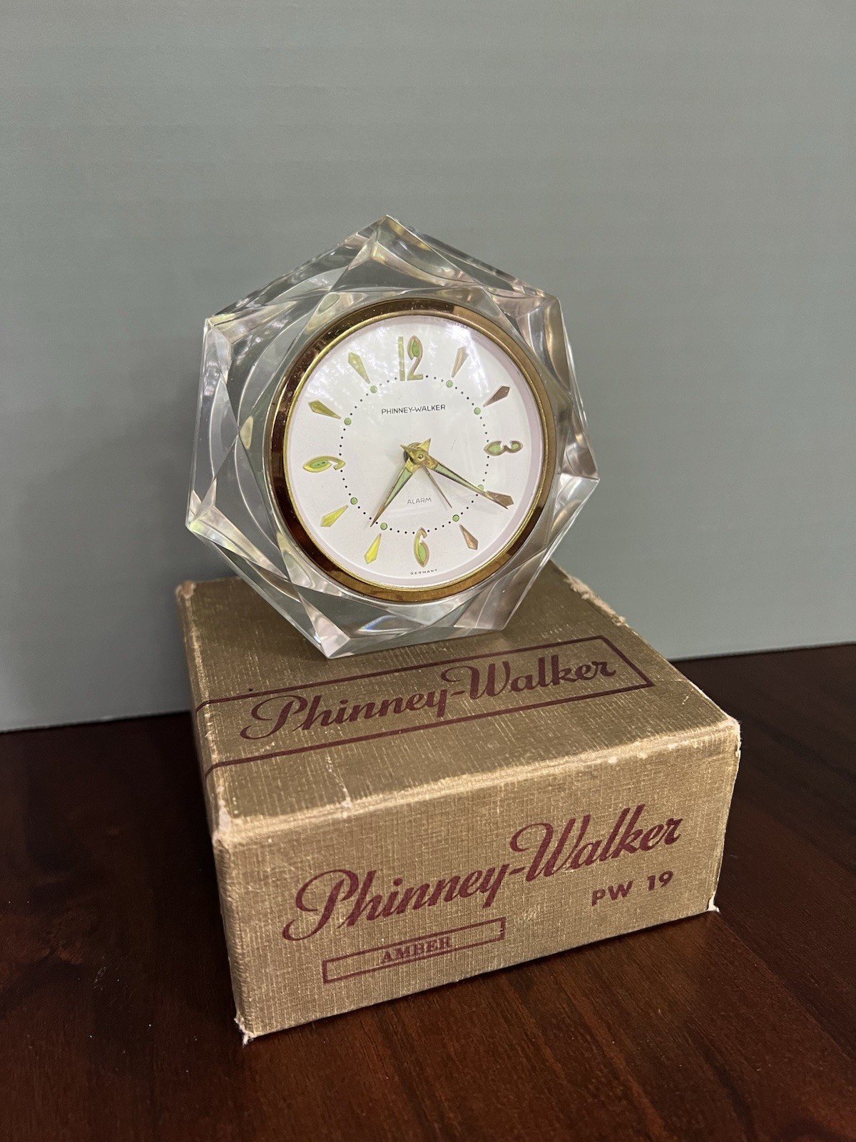 Vintage Phinney-Walker PW19 Lucite Alarm Clock Germany Original Box MCM