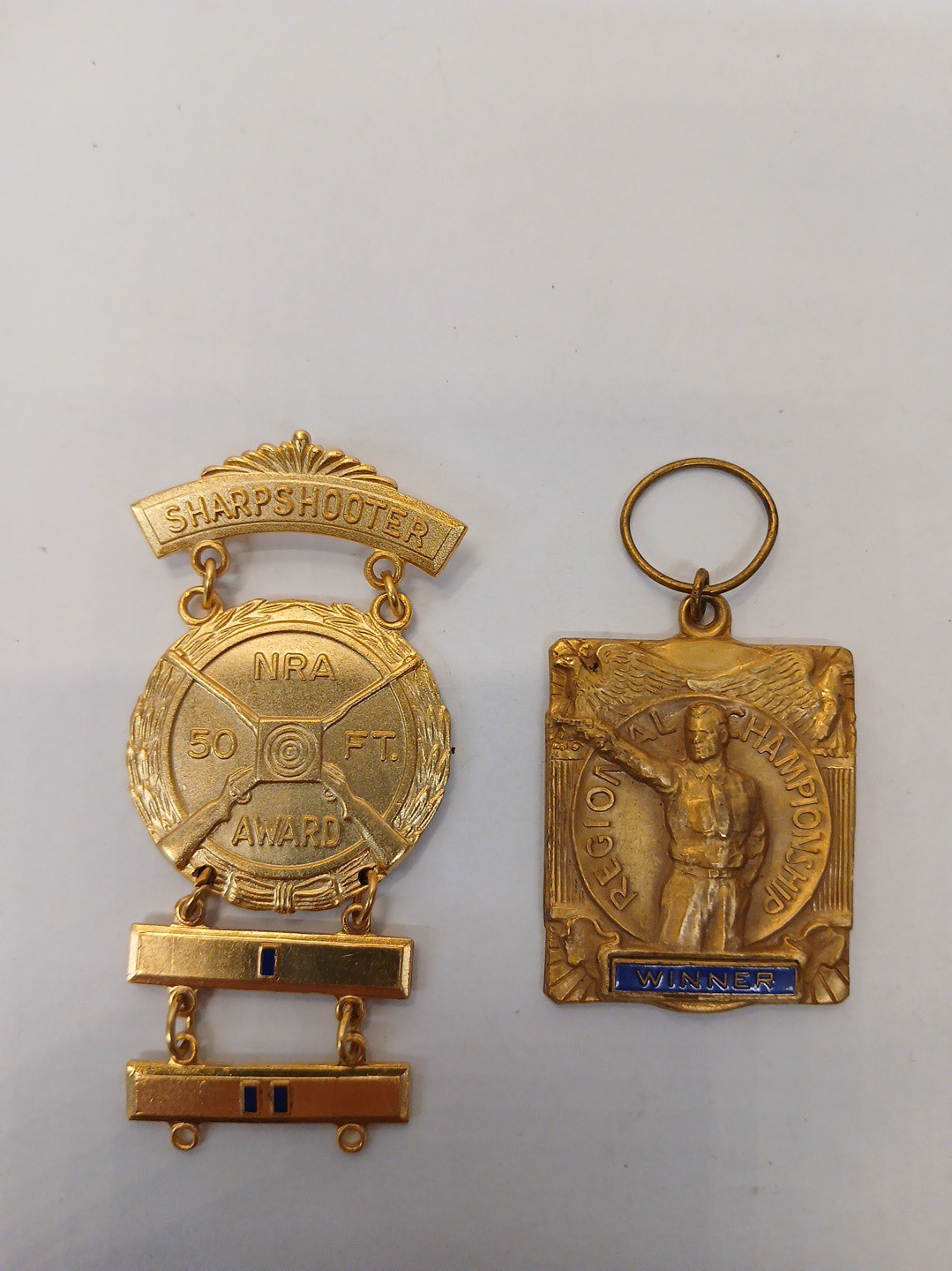 2X Vintage NRA Sharpshooter 50 FT Award + Regional Championship Winner Medals
