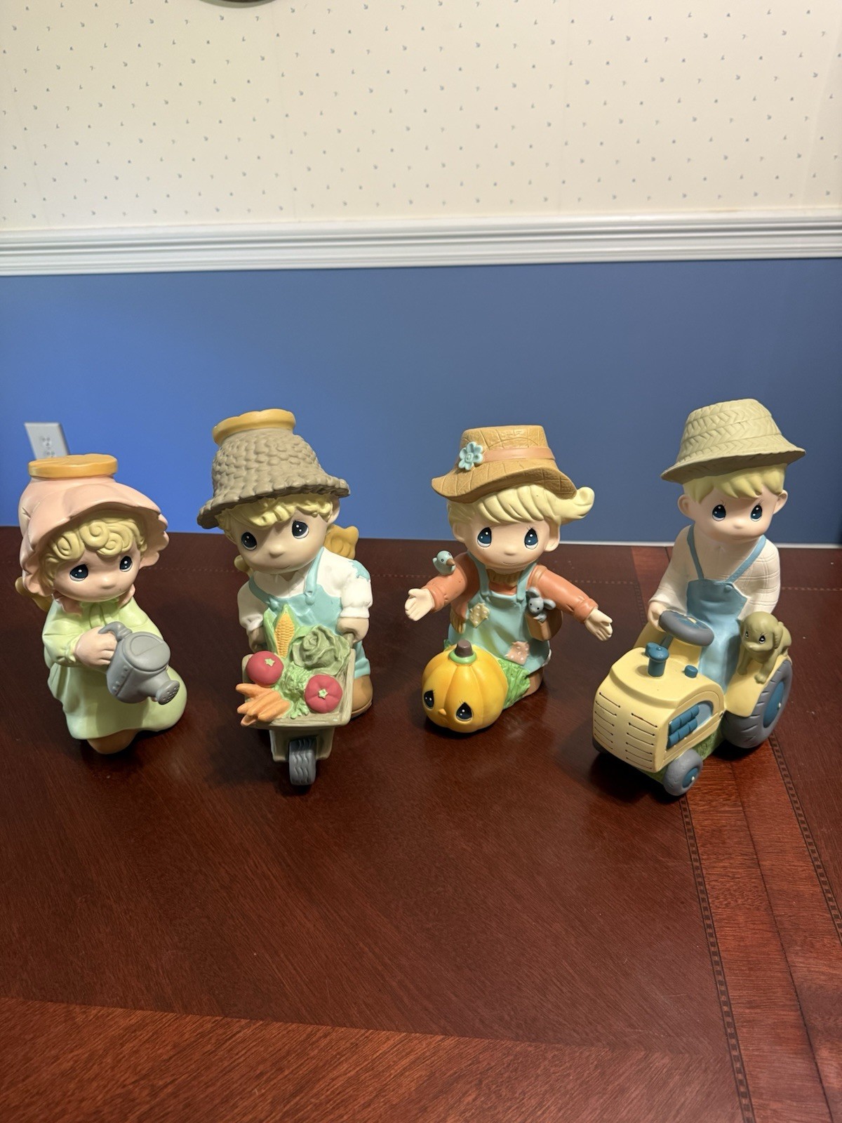Precious Moments Hand Painted Farm Kids Figurines Set of 4 Girls are Angles 9in 